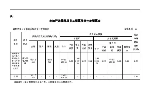1土地开发整理项目总预算及分年度预算表