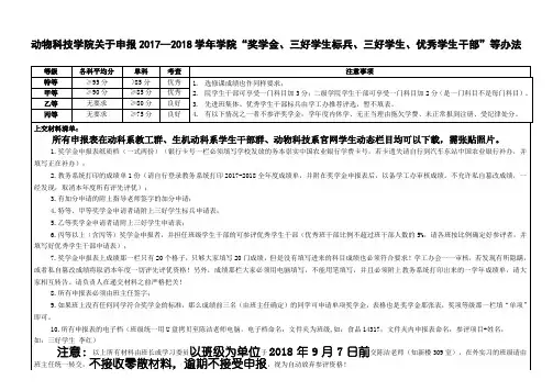 动物科技学院关于申报2017—2018学年学院奖学金三好