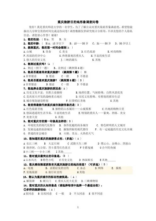 重庆旅游目的地形象调查问卷