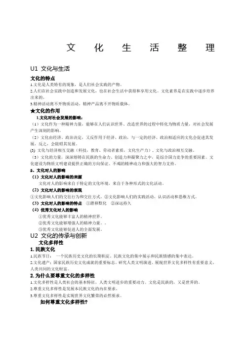 高中政治文化生活答题全归纳原理方法论