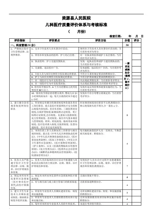 儿科医疗质量评价体系与考核标准(完整版)