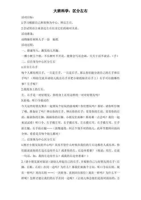 大班科学：区分左右
