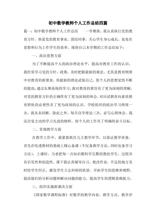初中数学教师个人工作总结四篇.doc