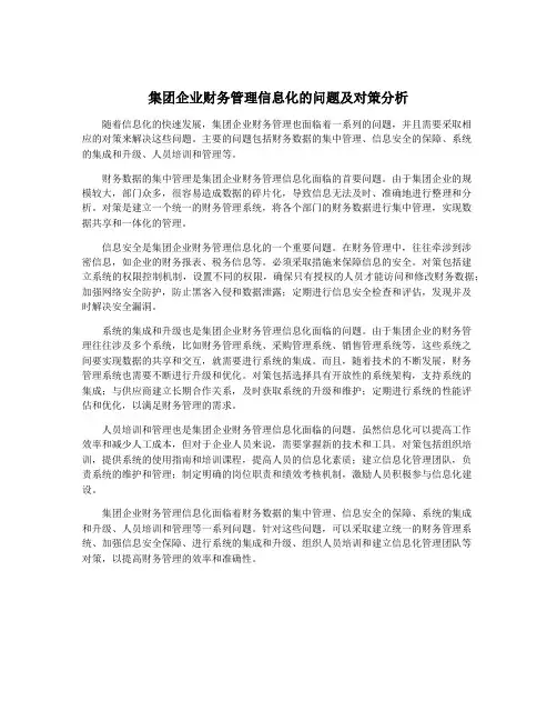 集团企业财务管理信息化的问题及对策分析