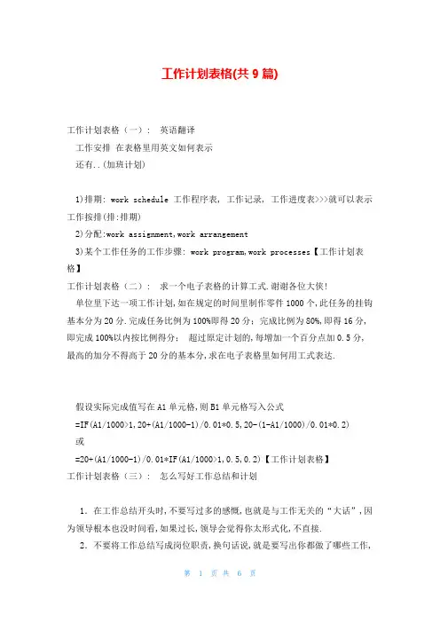 工作计划表格(共9篇)