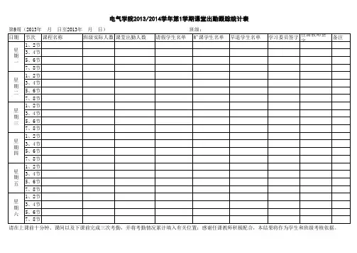 班级课堂出勤跟踪统计表