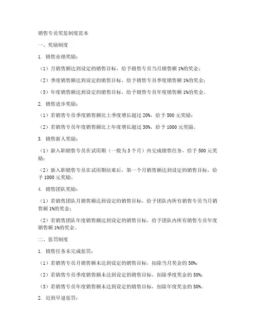 销售专员奖惩制度范本