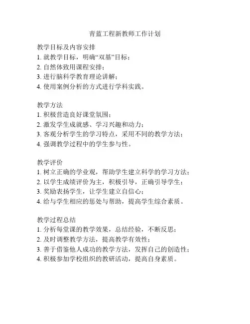 青蓝工程新教师工作计划