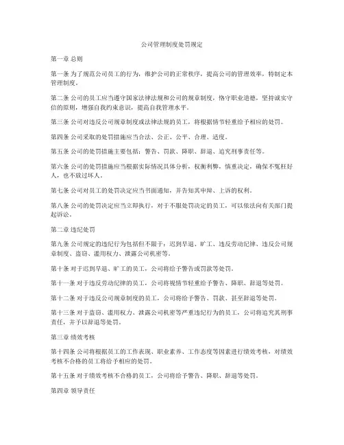 公司管理制度处罚规定