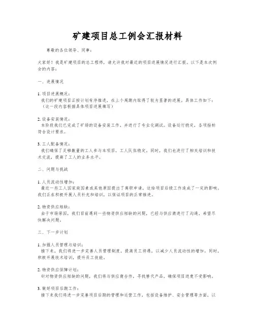 矿建项目总工例会汇报材料