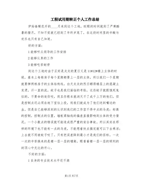 工程试用期转正个人工作总结(4篇)