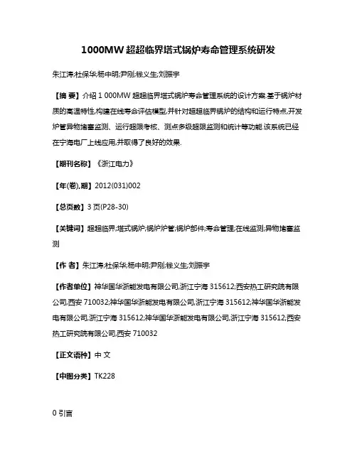1000MW超超临界塔式锅炉寿命管理系统研发