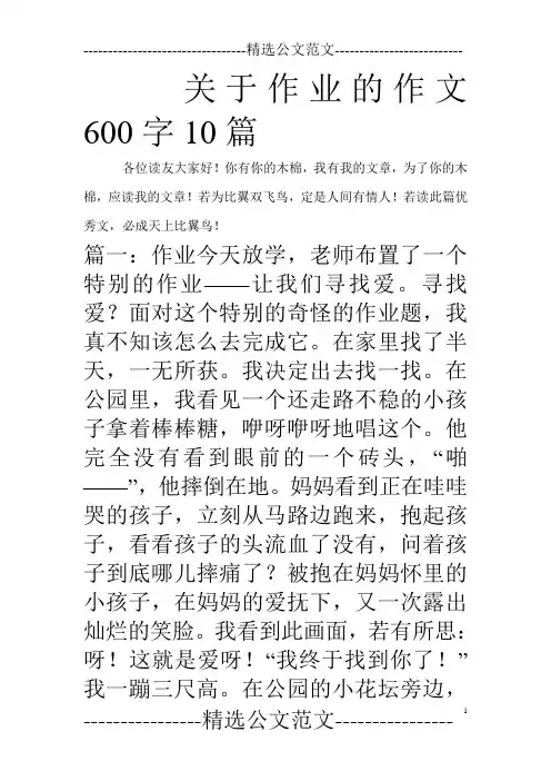 关于作业的作文600字10篇