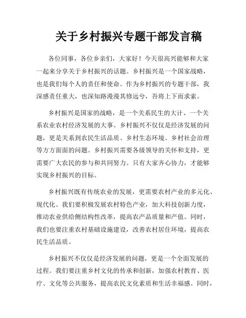 关于乡村振兴专题干部发言稿