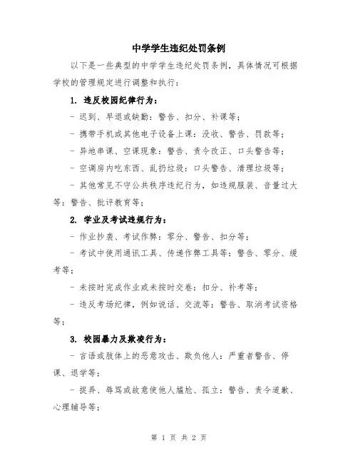 中学学生违纪处罚条例