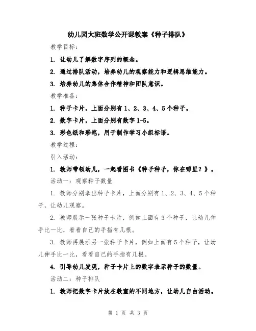 幼儿园大班数学公开课教案《种子排队》