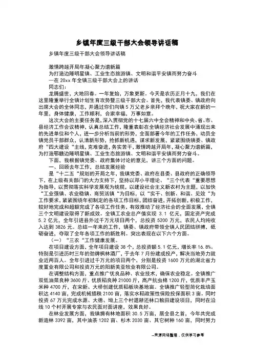乡镇年度三级干部大会领导讲话稿