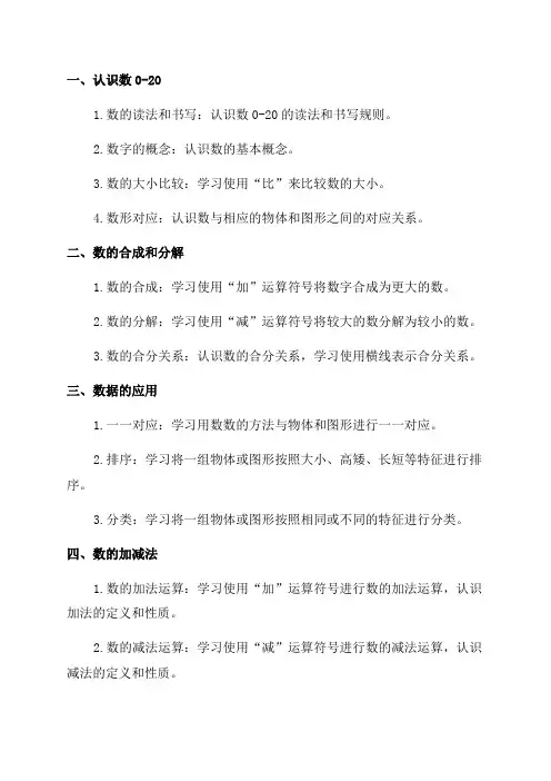 _人教版一年级数学上册知识点精编
