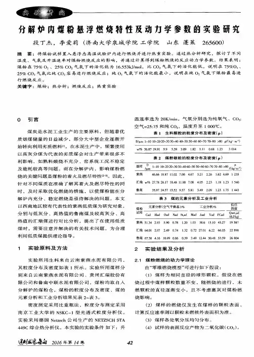 分解炉内煤粉悬浮燃烧特性及动力学参数的实验研究