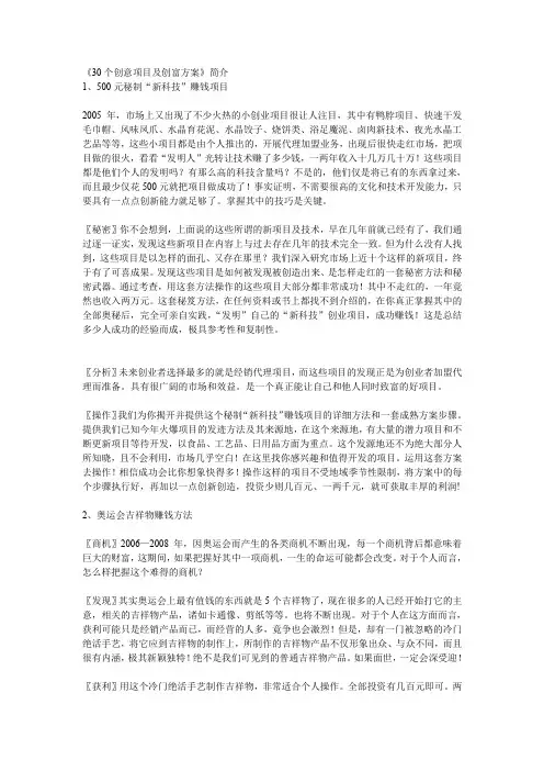 30个创意项目及创富方案