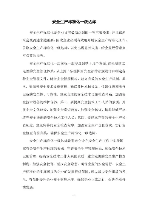 安全生产标准化一级达标