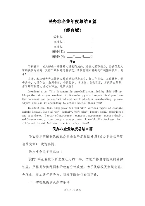 民办非企业年度总结6篇