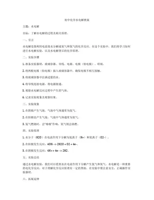 初中化学水电解教案