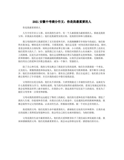 2021安徽中考满分作文：你是我最重要的人