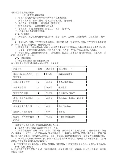 专用教室管理和使用要求