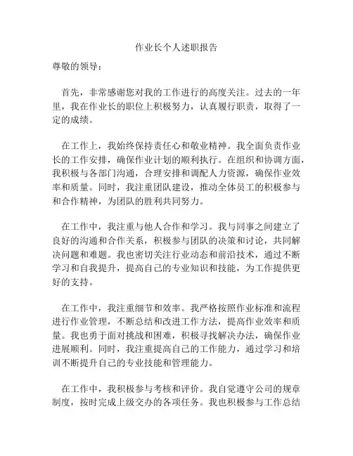 作业长个人述职报告
