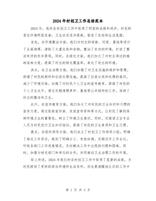 2024年村创卫工作总结范本(二篇)