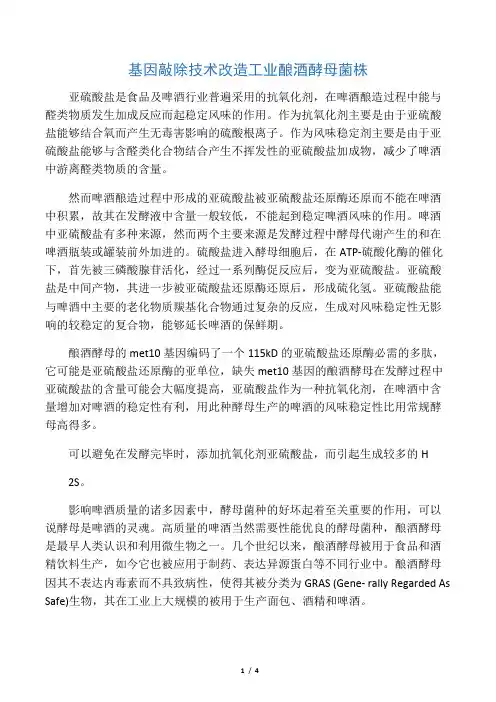 基因敲除技术改造工业酿酒酵母菌株