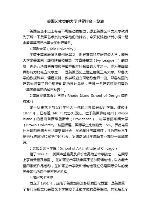 美国艺术类的大学世界排名一览表