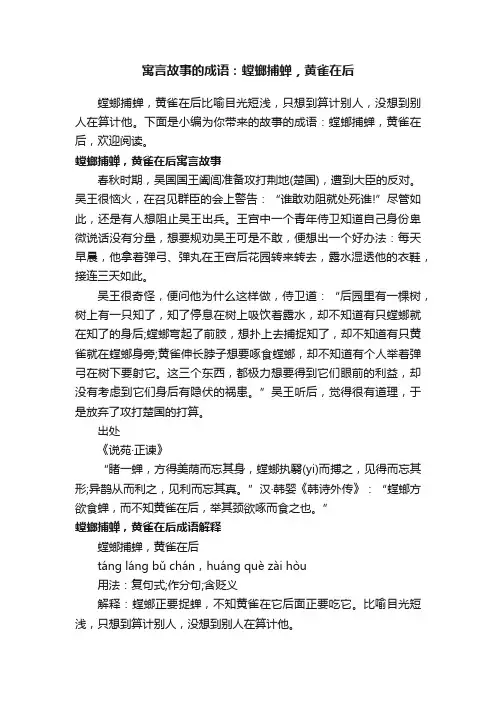 寓言故事的成语：螳螂捕蝉，黄雀在后