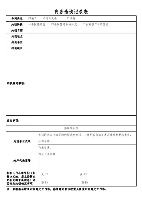 商务洽谈记录表模板