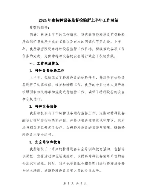 2024年市特种设备监督检验所上半年工作总结
