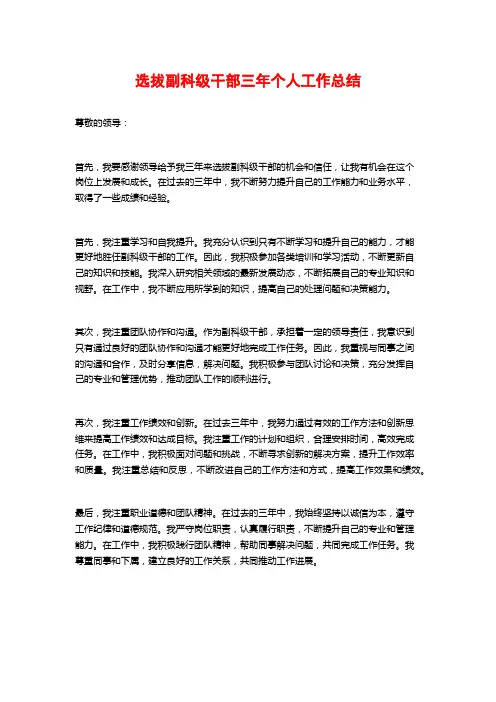 选拔副科级干部三年个人工作总结