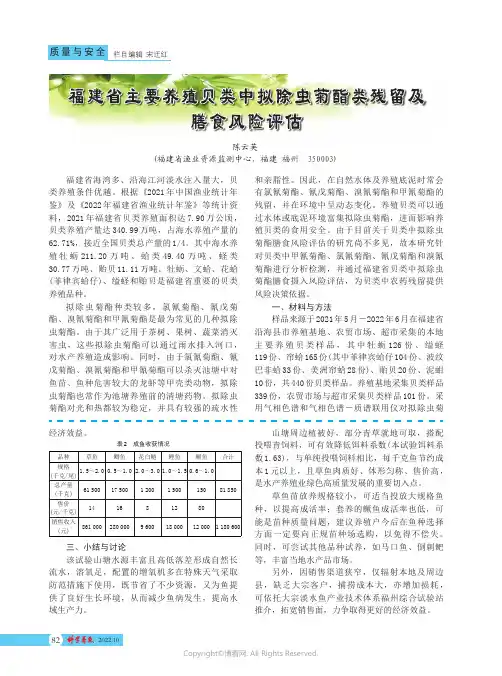 福建省主要养殖贝类中拟除虫菊酯类残留及膳食风险评估