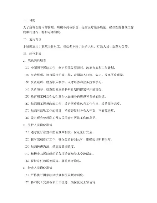 医院岗位责任制管理制度