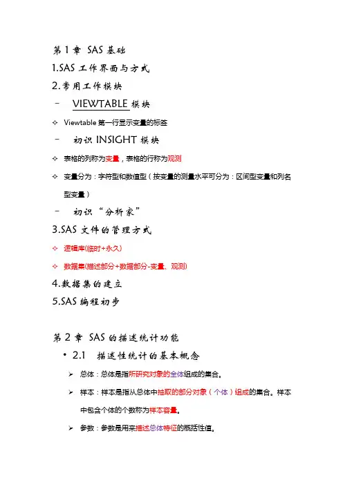 武汉大学SAS总复习笔记(精品版)