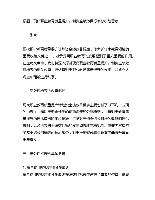 现代职业教育质量提升计划资金绩效目标表