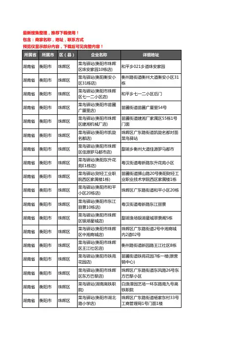 新版湖南省衡阳市珠晖区菜鸟驿站企业公司商家户名录单联系方式地址大全28家