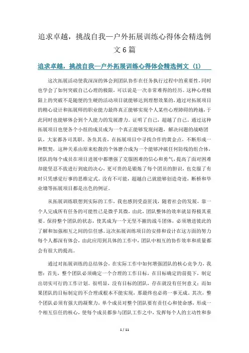 追求卓越,挑战自我—户外拓展训练心得体会精选例文6篇