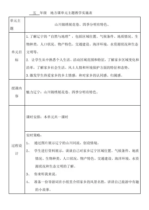 地方课五年级上魅力辽宁1《山川锦绣展画卷、四季分明有特色》