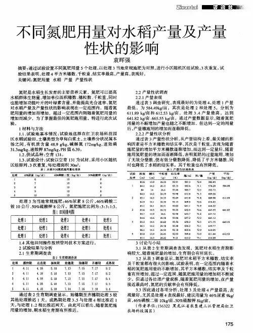 不同氮肥用量对水稻产量及产量性状的影响