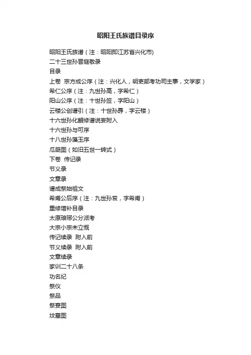 昭阳王氏族谱目录序