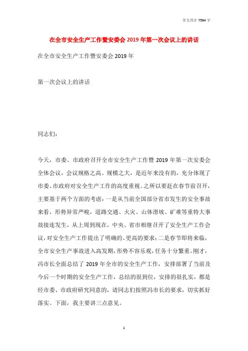 在全市安全生产工作暨安委会2019年第一次会议上的讲话