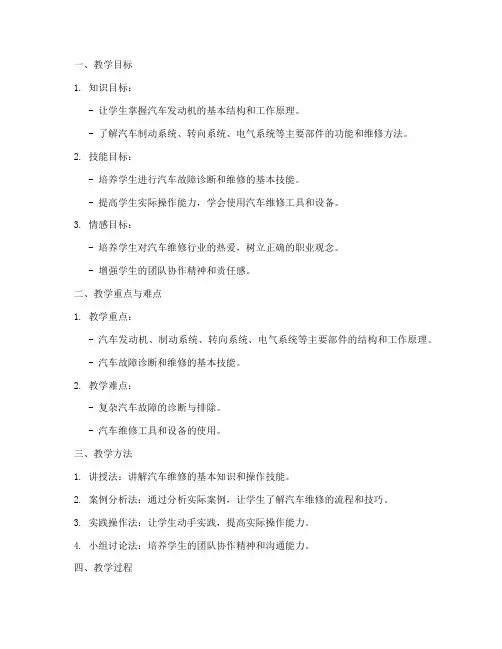 中职汽修类教案设计模板