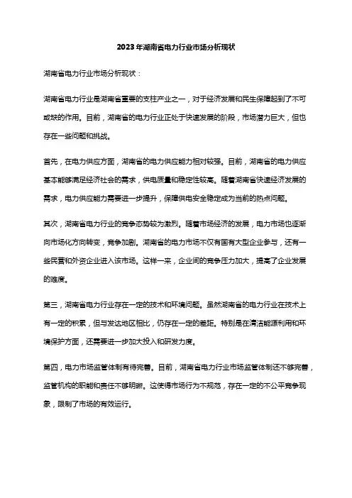 2023年湖南省电力行业市场分析现状