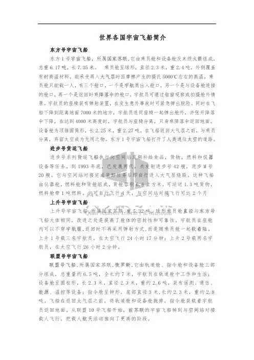 世界各国宇宙飞船简介